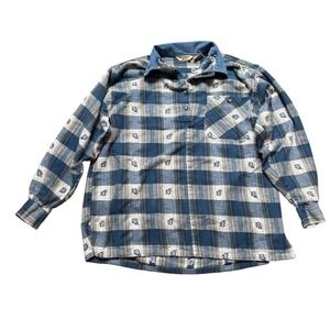 Northwest Blue Plaid Pullover Mens Blue Good Leaf Embroidered‎ Cotton SIZE M